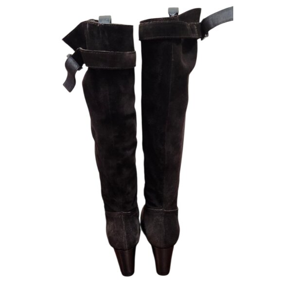 SAN FREDIANO Brown Suede Leather Knee High Heeled Boots US 7 Made In Italy - Picture 8 of 16